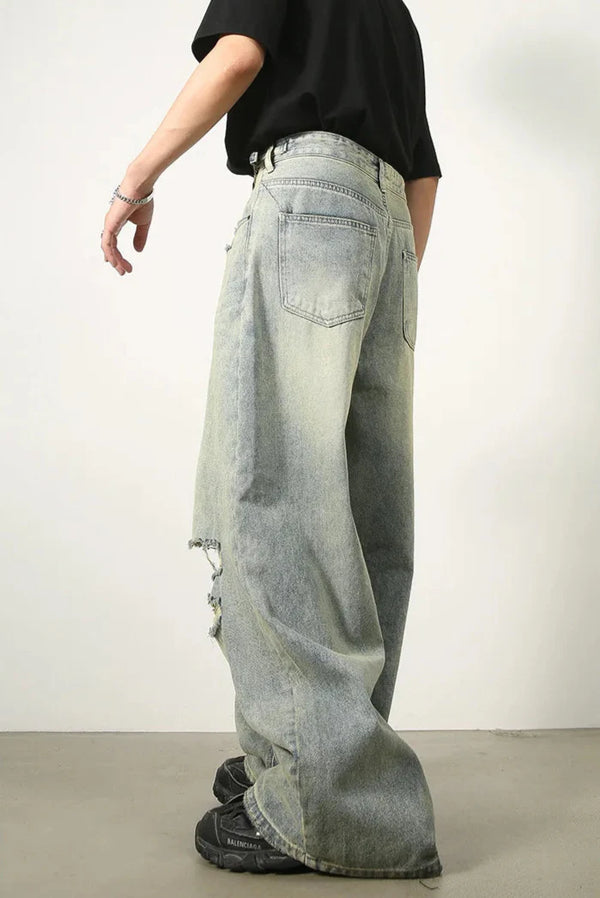 High End Blue Relaxed Torn Denim alternatif görünüm