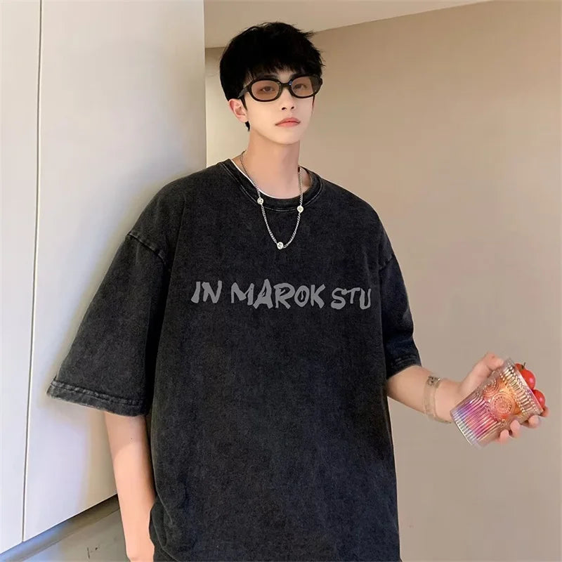 Broken-In Retro-Faded Block-Style Short Sleeve T-Shirt