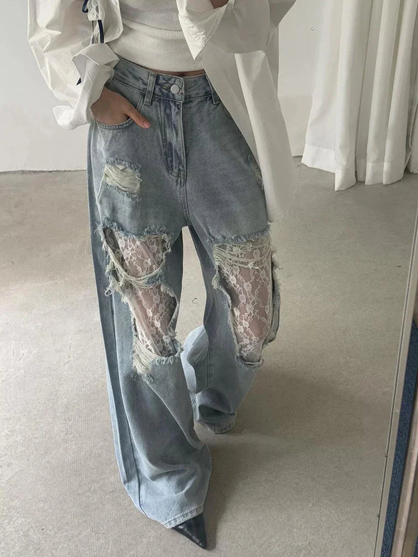 Women Classic Chic Tie Relaxed Denim
