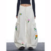 2000s Versatile 2000s Style Red Botanical Utility Denim
