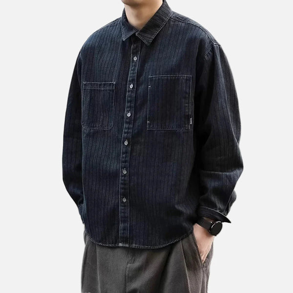 Shadow Stripe Boxy Long Sleeve Shirt alternatif görünüm