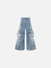Wild Print Low Rise Faded Utility Denim