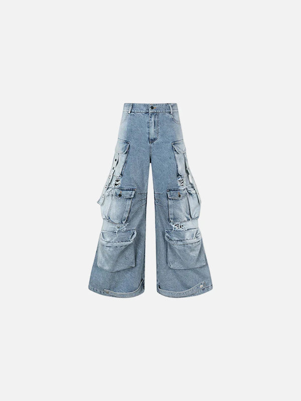 Wild Print Low Rise Faded Utility Denim