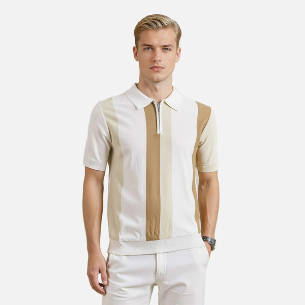 Revival Freedom-State Style Multi-Stripe Zip Sport-Collar T-Shirt alternatif görünüm