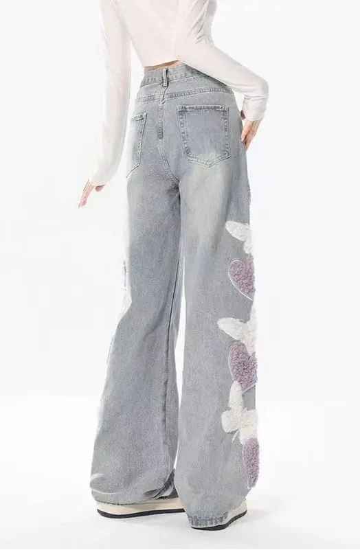 Women Butterfly Pattern 3D Denim alternatif görünüm