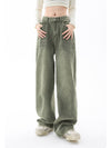 Olive Baggy High-Rise Trousers
