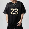 Sporty Stars-and-Stripes Style Print Jersey Mesh T-Shirt