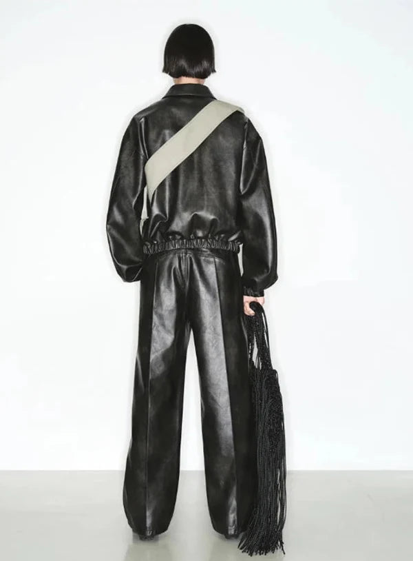 Luxe Black Long Leather Trousers alternatif görünüm