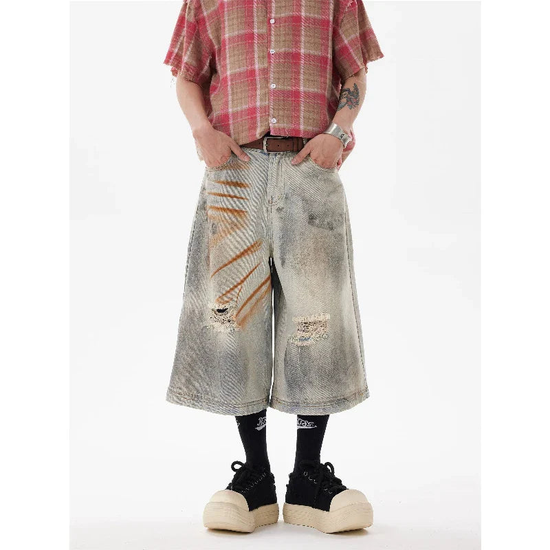 Heritage Rust Dyed Wide Leg Denim Shorts