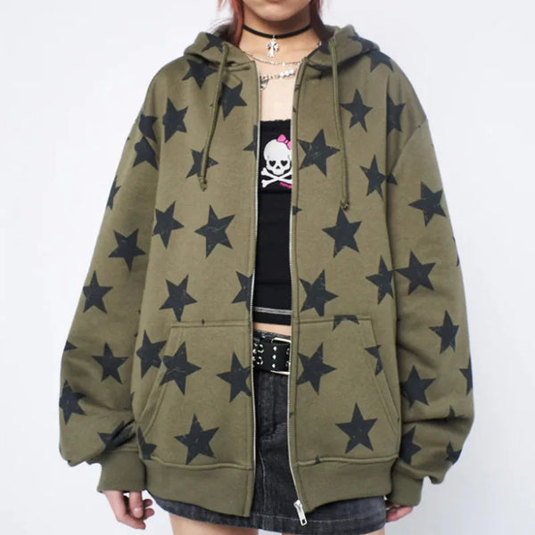2000s Star-Print Oversized Sweatshirt alternatif görünüm