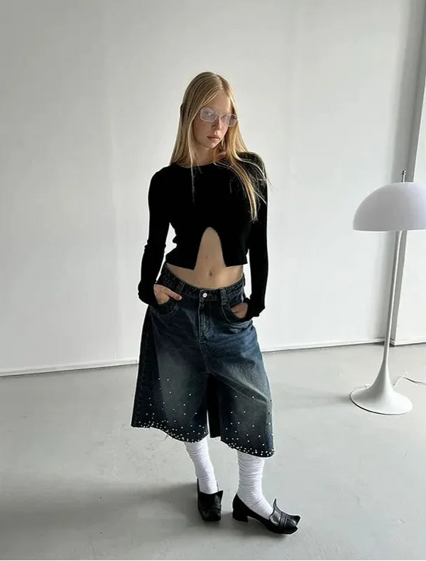 Women Fluffy Metro Calf Length Denim Shorts