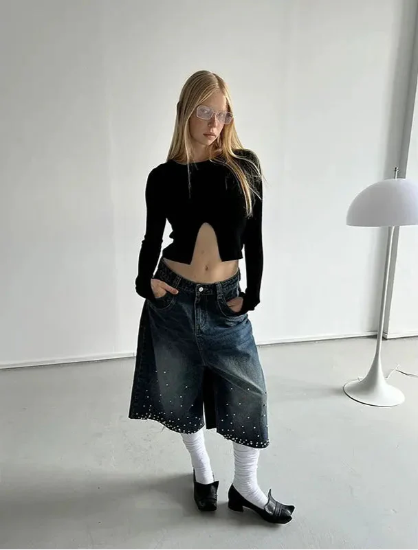 Women Fluffy Metro Calf Length Denim Shorts