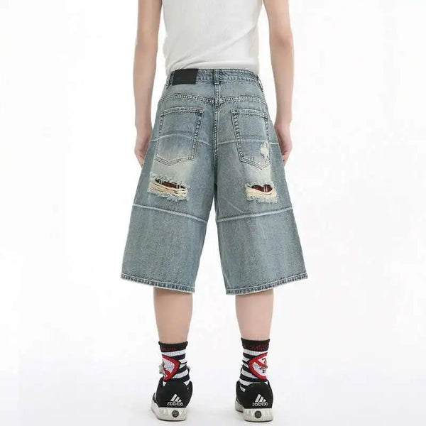 Summer Rinse Broken Hole Denim Shorts alternatif görünüm