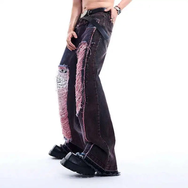 Heritage Easy Contrast Color Sequin Splicing Denim alternatif görünüm