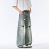 Metro Blue Relaxed Torn Bell Leg Denim