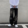 Vintage Wide Leg Örümcek Baskılı Pantolon, kombin görünüm — Navra Wear