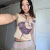 Time-Worn Tattoo Print Mesh Off-Shoulder T-Shirt