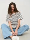 Line-Pattern Heat-Wave Short Sleeve Knitted T-Shirt