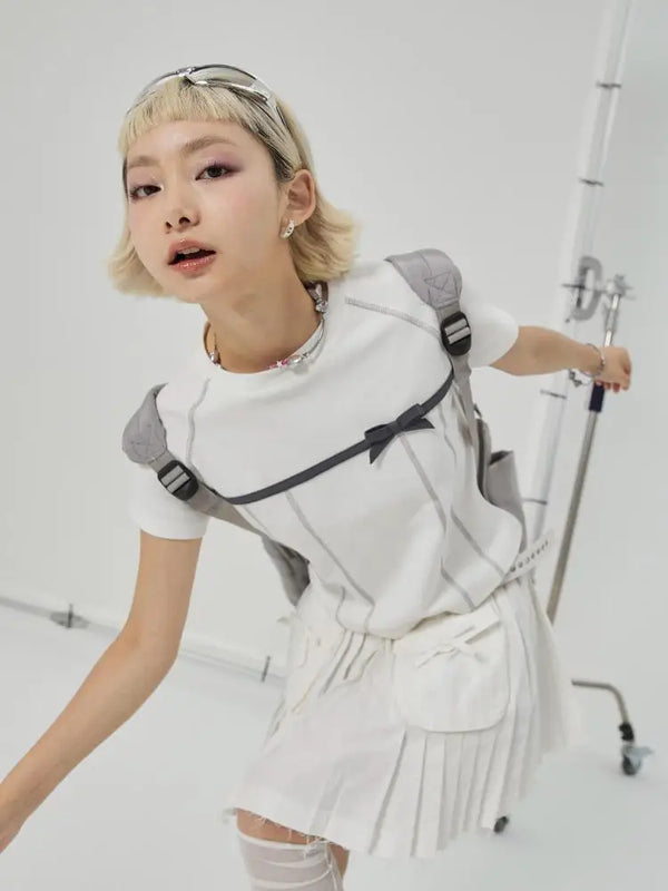 Chic Bow Cotton Midriff T-Shirt alternatif görünüm