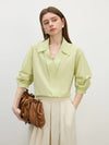 French V-Neck Elegant Womens Blouse