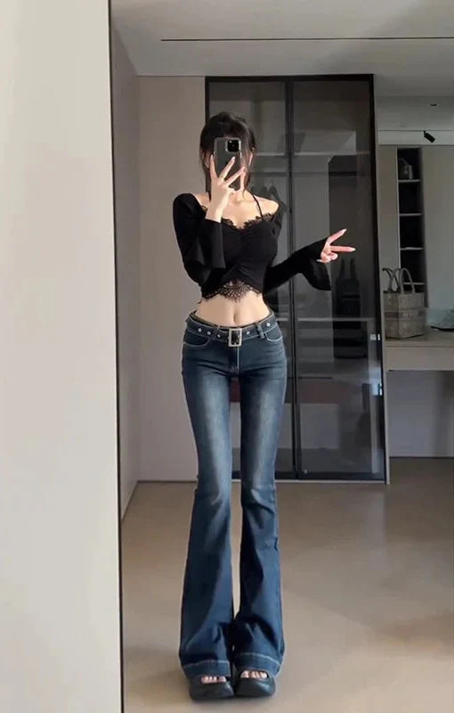 Women Bell Mid-Waist Sleek Denim