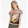 Women Nostalgia Whisker Print Short Sleeve T-Shirt