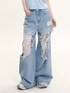 Women Heritage Tie Easy Cut Wide Denim