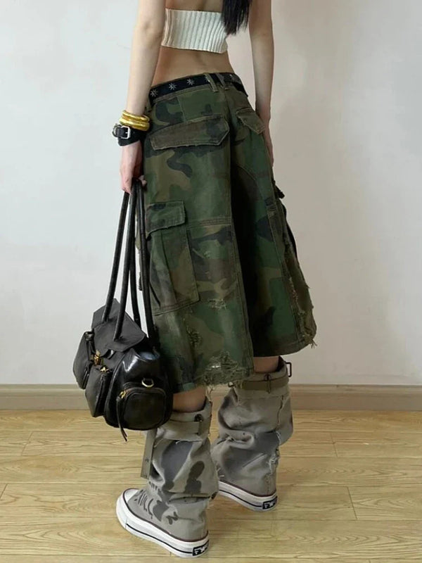 Heritage Woodland High-Rise Denim Shorts alternatif görünüm