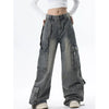 Women Gray High-Rise Bell Leg Blue Relaxed Denim