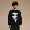 Blurry Face Illustrated Long Sleeve Cotton T-Shirt