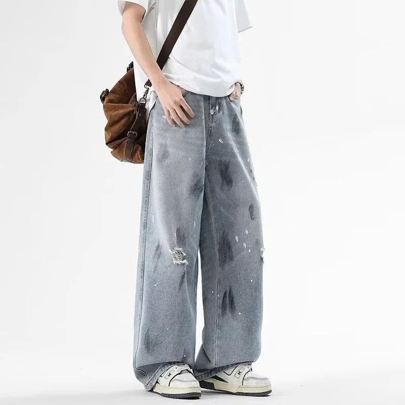 Torn Relaxed Graphic Printed Denim