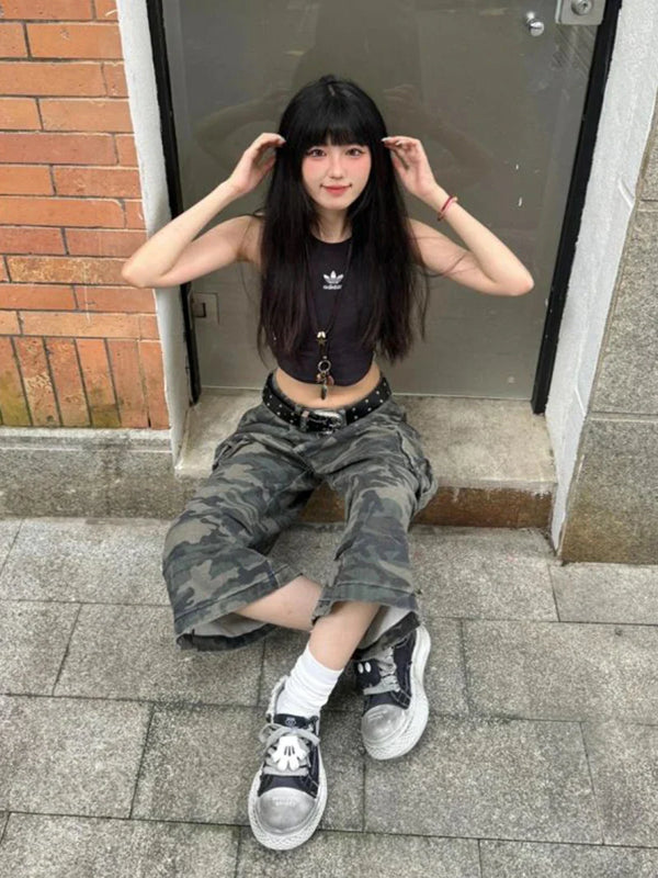 Metro Heritage camouflage high cargo Denim Shorts alternatif görünüm