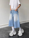 Metro Relaxed Wide Leg Blue Wash Denim Shorts