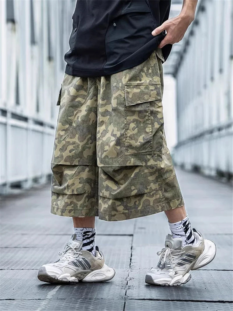Straight & Sleek Woodland Tactical Utility Denim Shorts