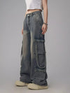 Vintage Yıkanmış Yırtık Detaylı Baggy Jean Pantolon, yakın çekim — Navra Wear