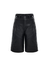 Sharp Black PU Leather Knee Denim Shorts