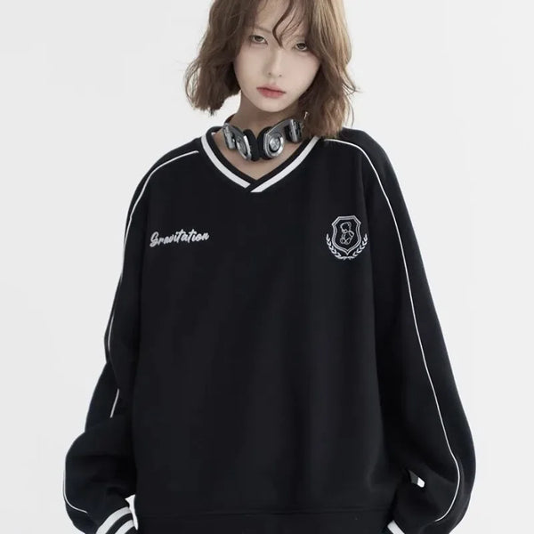 Varsity Contrast Retro V-Neck alternatif görünüm
