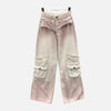 Durable High-Rise Raw Edge Bell Leg Utility Denim