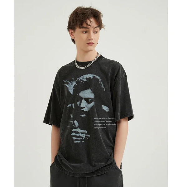 Washed-Out Human Back-In-Time Illustrated T-Shirt alternatif görünüm