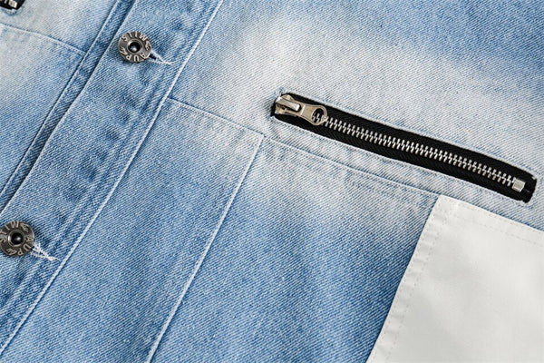 Graphic Washed Denim Jacket alternatif görünüm