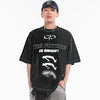 Current Raw-Edge Hip Hop Visual Imprinted Stone-Rinsed T-Shirt