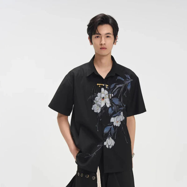 Black Print Polished Lapel Shirt alternatif görünüm