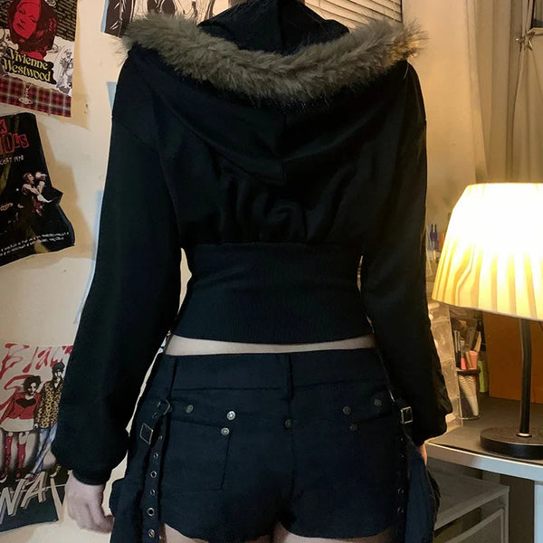 Dark Autumn Winter Faux Fur Sweatshirt alternatif görünüm