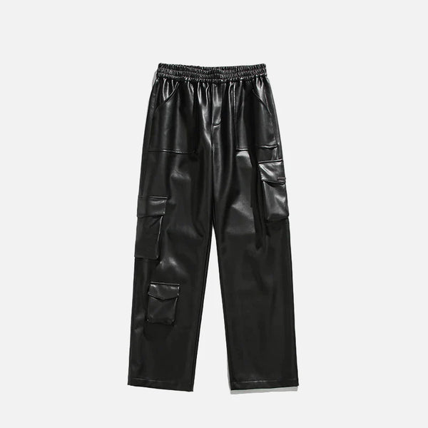 Windproof Stretch Waist Moto Leather Pants