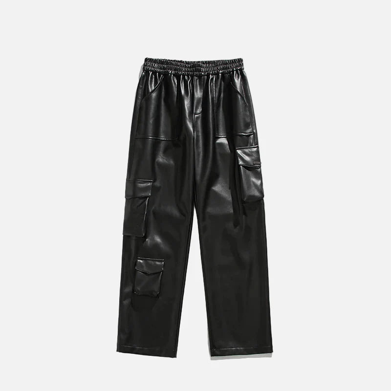 Windproof Stretch Waist Moto Leather Pants