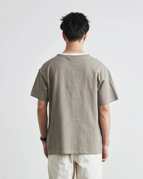 Seoul-Style Style Block-Color Color Laid-Back Fit V-Neck T-Shirt alternatif görünüm
