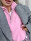 Gül Baskılı Fermuarlı Oversize Sweatshirt, yakın çekim — Navra Wear