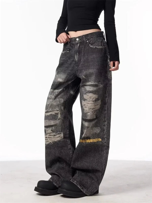 Heritage Streetware Black Torn Relaxed Denim