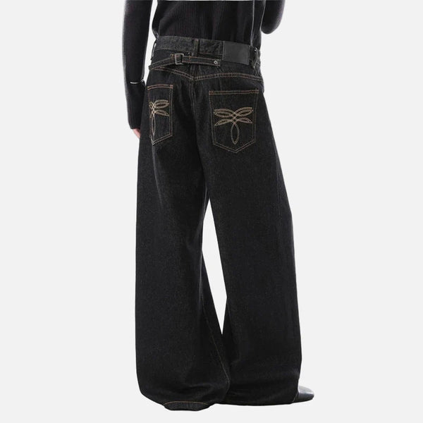 Western Style Stitchwork Bell Bell Leg Denim alternatif görünüm