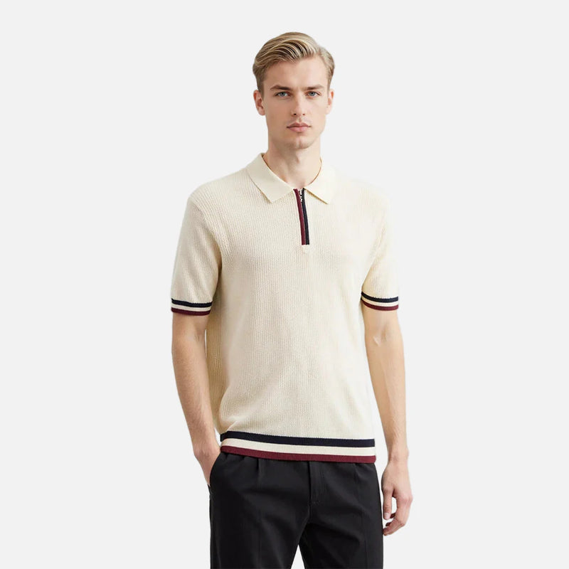 Air-Light Bar-Print Slim Fit Collar-Knit T-Shirt